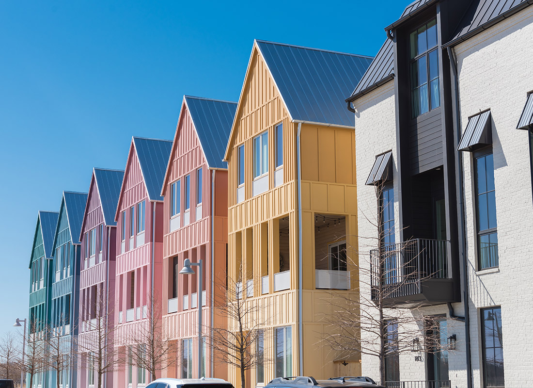 Norman, OK - Row of Colorful Homes in Oklahoma on a Sunny Day